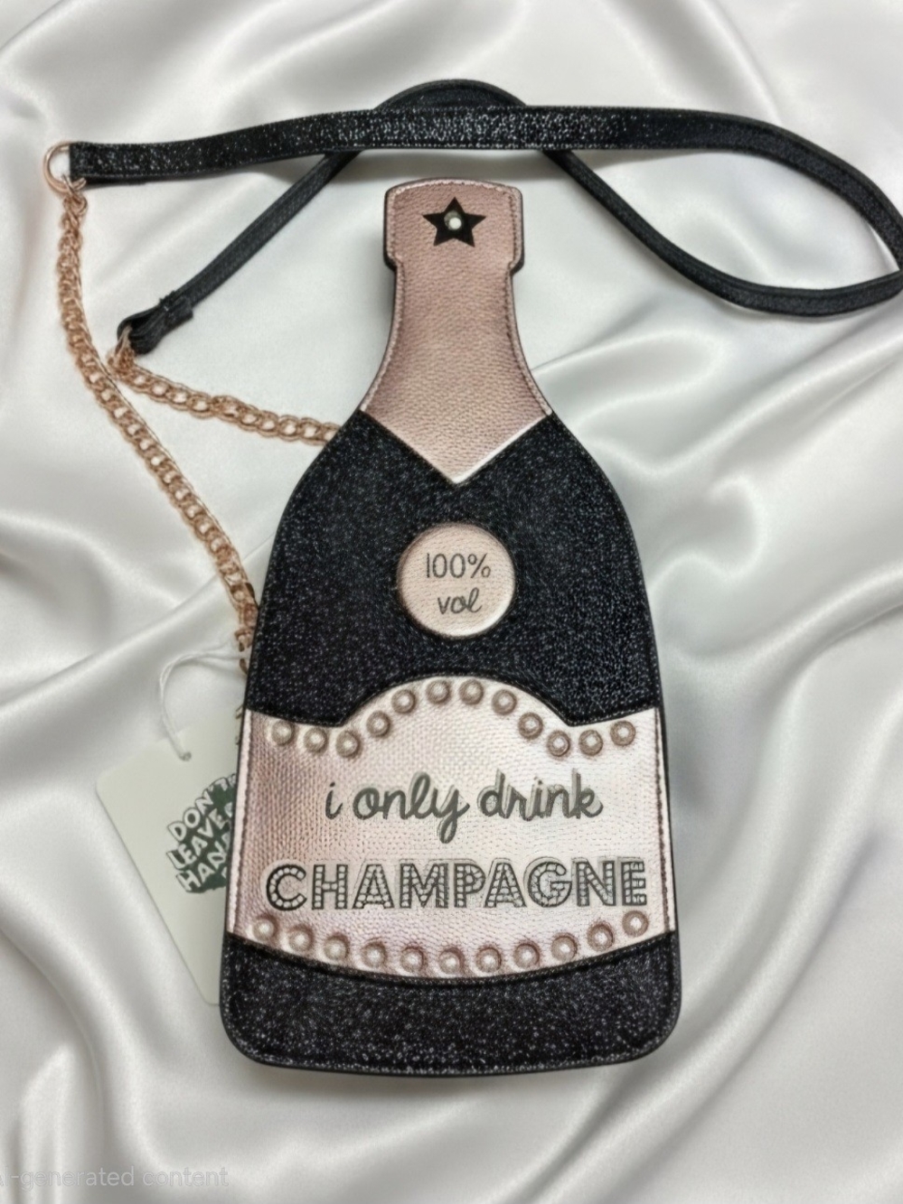 Champagne Bottle Crossbody Bag - Black & Rose Gold